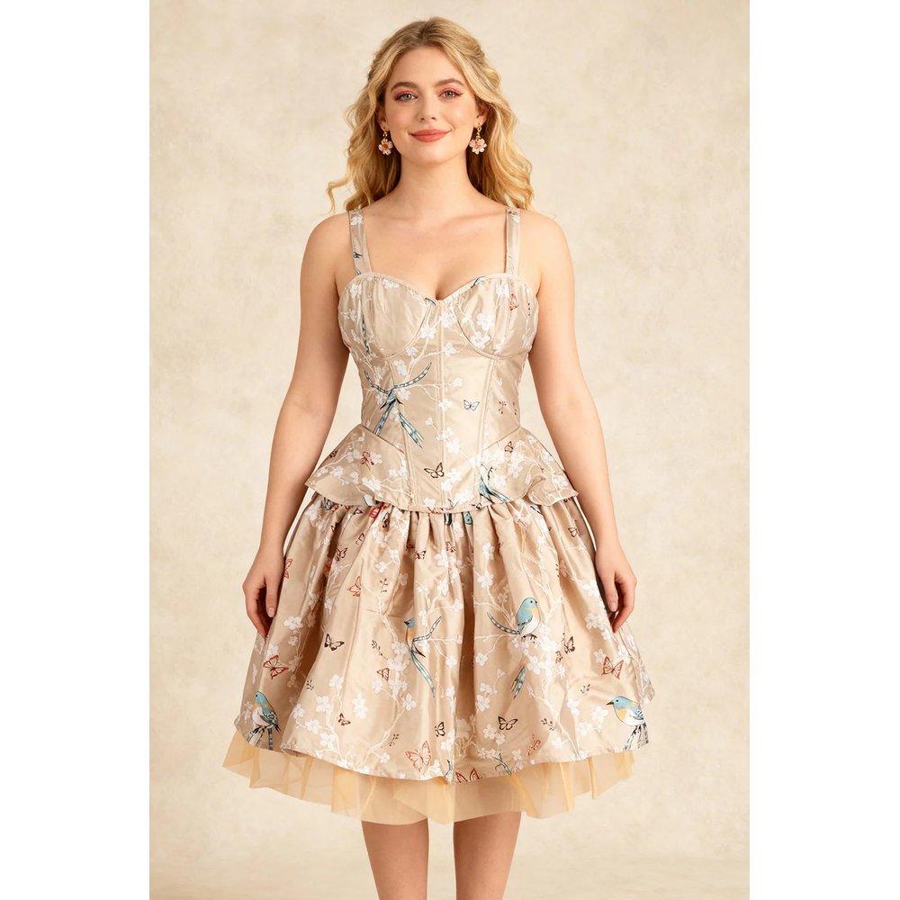 Attitude Corsets - Janais Songbird Blossom Corset Coord set - Beige